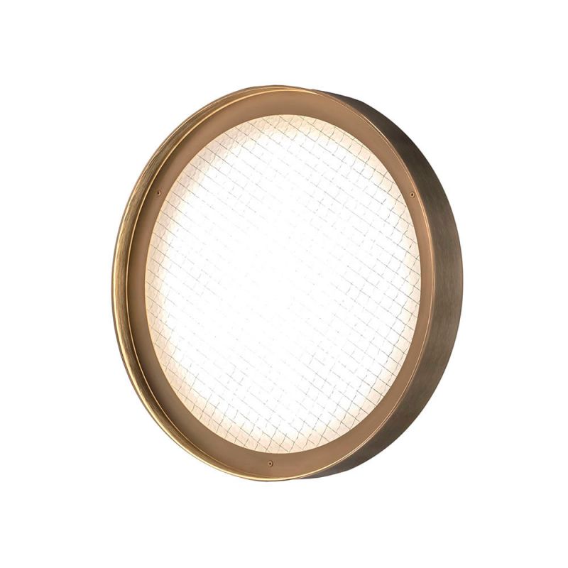 Runde Oluce Berlin Wandleuchte mit goldenem Rahmen und diffusem Licht. Design Deckenleuchte.